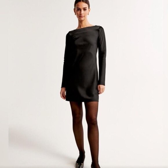 Abercrombie & Fitch Satin Long Sleeve Open Back Mini Dress Black Women's Size L - Picture 1 of 10